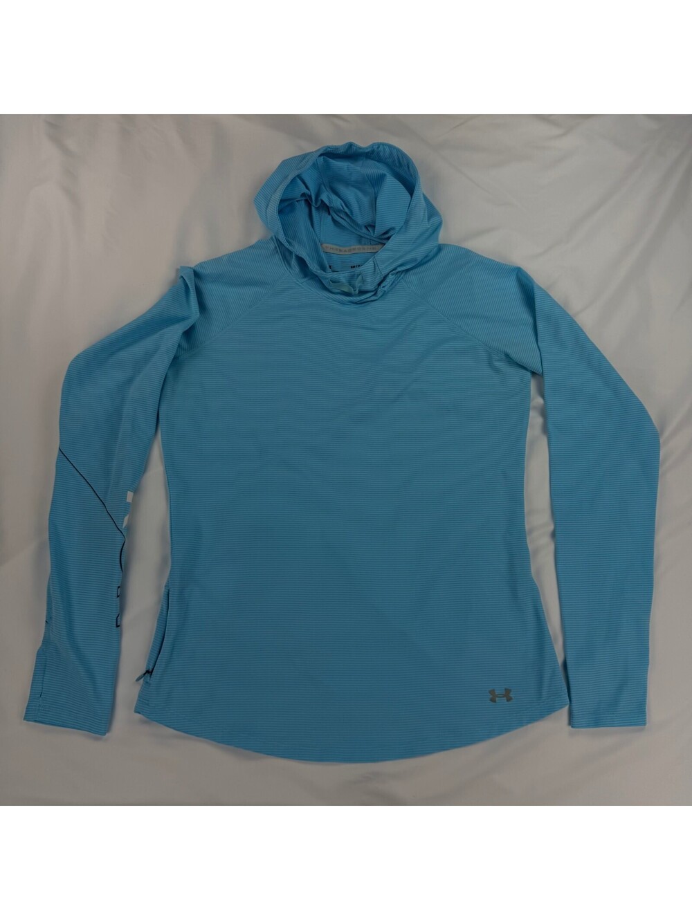 Under Armour Womens S Threadborne HeatGear Blue Fitted Hooded Running Top